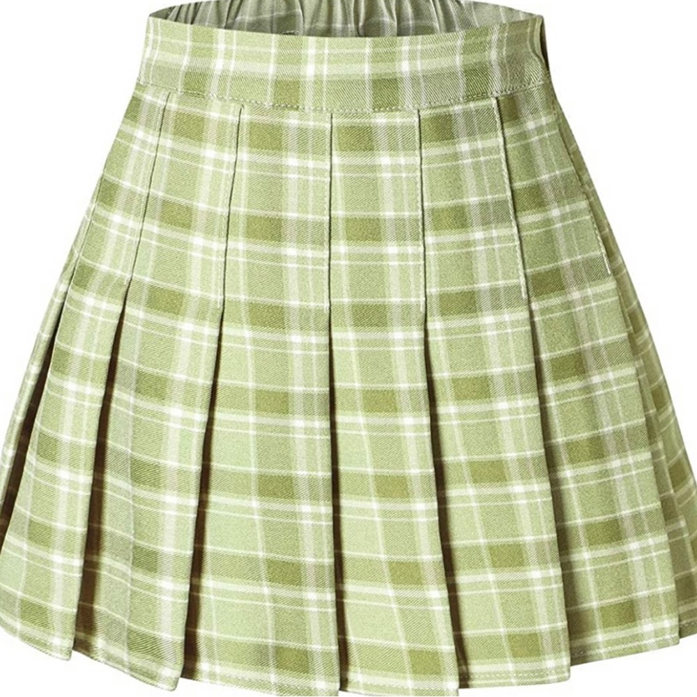 Amazon 2X Green Plaid Flare A-line Pleated Skort Skirt With Shorts